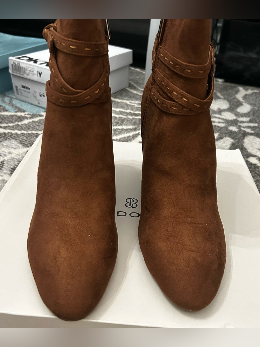 Bandolina Brown Suede Ankle Boots with Wrap Strap Size 10